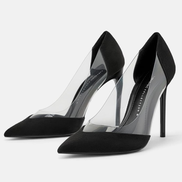 Zara Shoes - Zara Black Plexi Clear and Suede Pointed Pumps